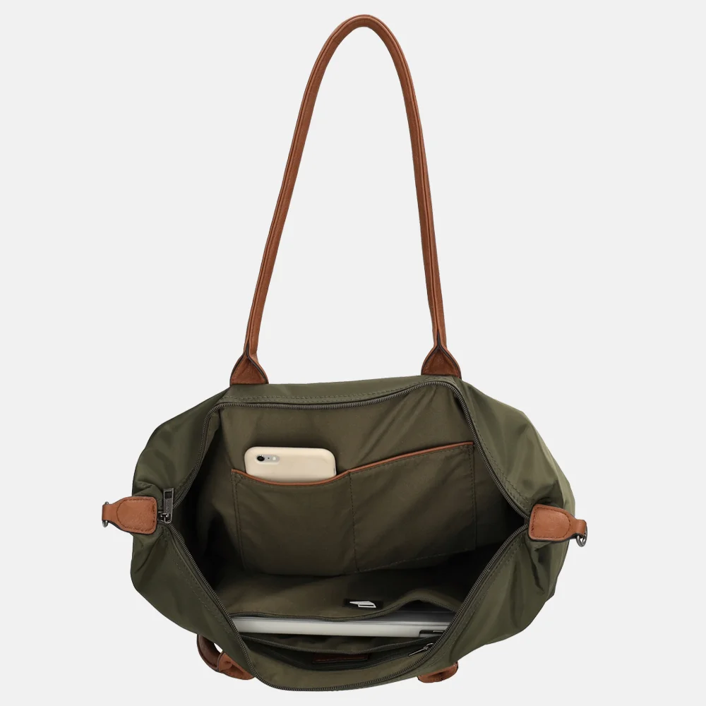 Charm London Buckingham shopper met 15.6 inch laptopvak L olijfgroen bij Duifhuizen