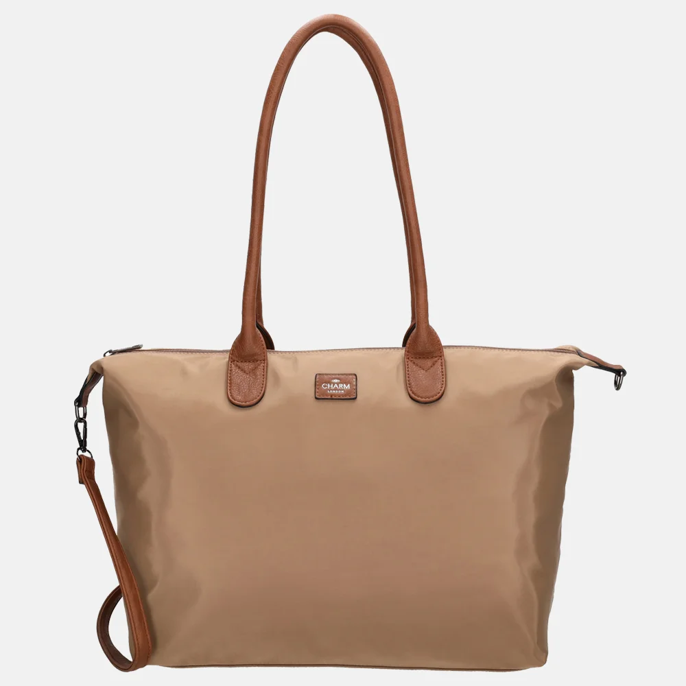 Charm London Buckingham shopper met 15.6 inch laptopvak L taupe bij Duifhuizen