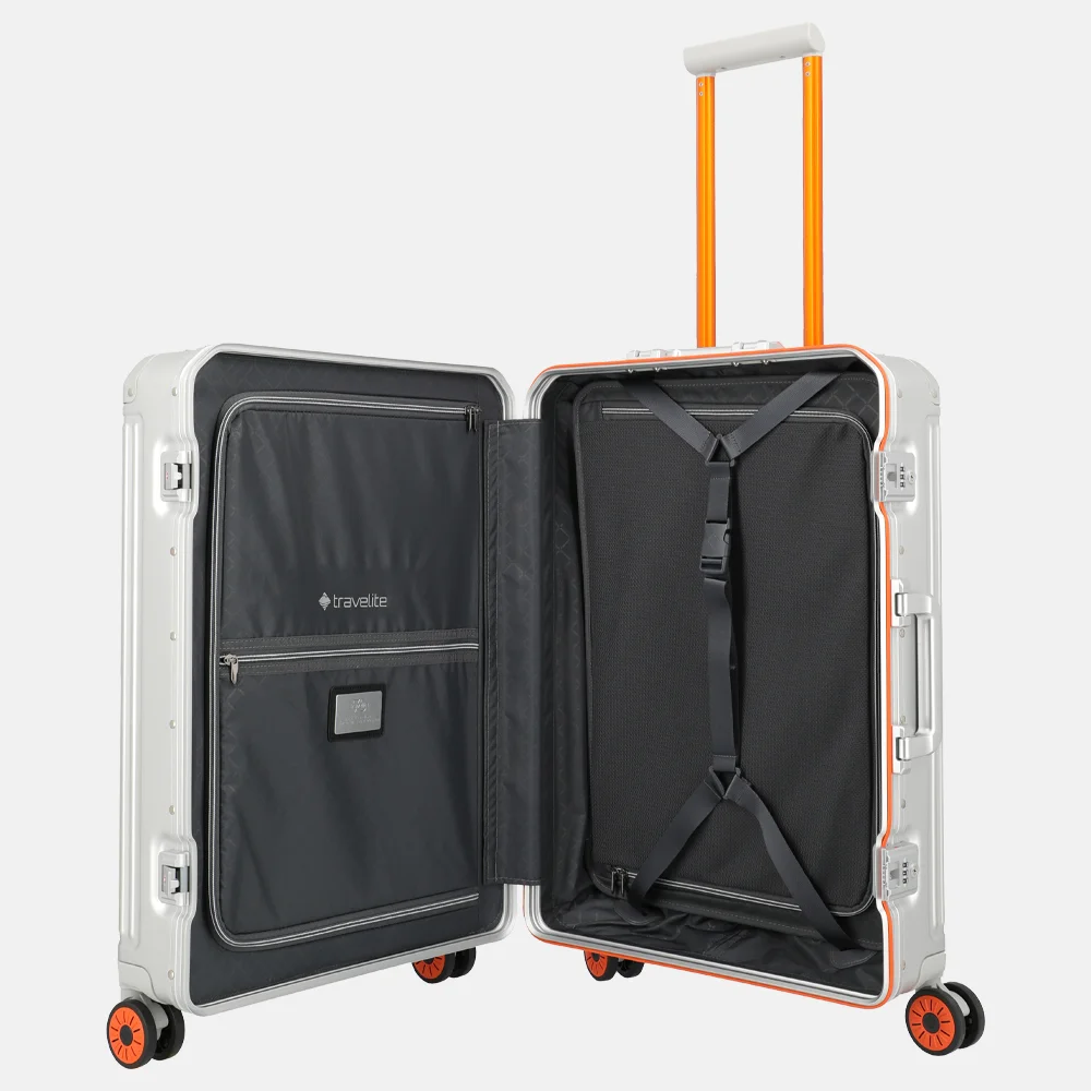 Travelite Next 2.0 reiskoffer 67 cm Limited Edition silver-orange bij Duifhuizen