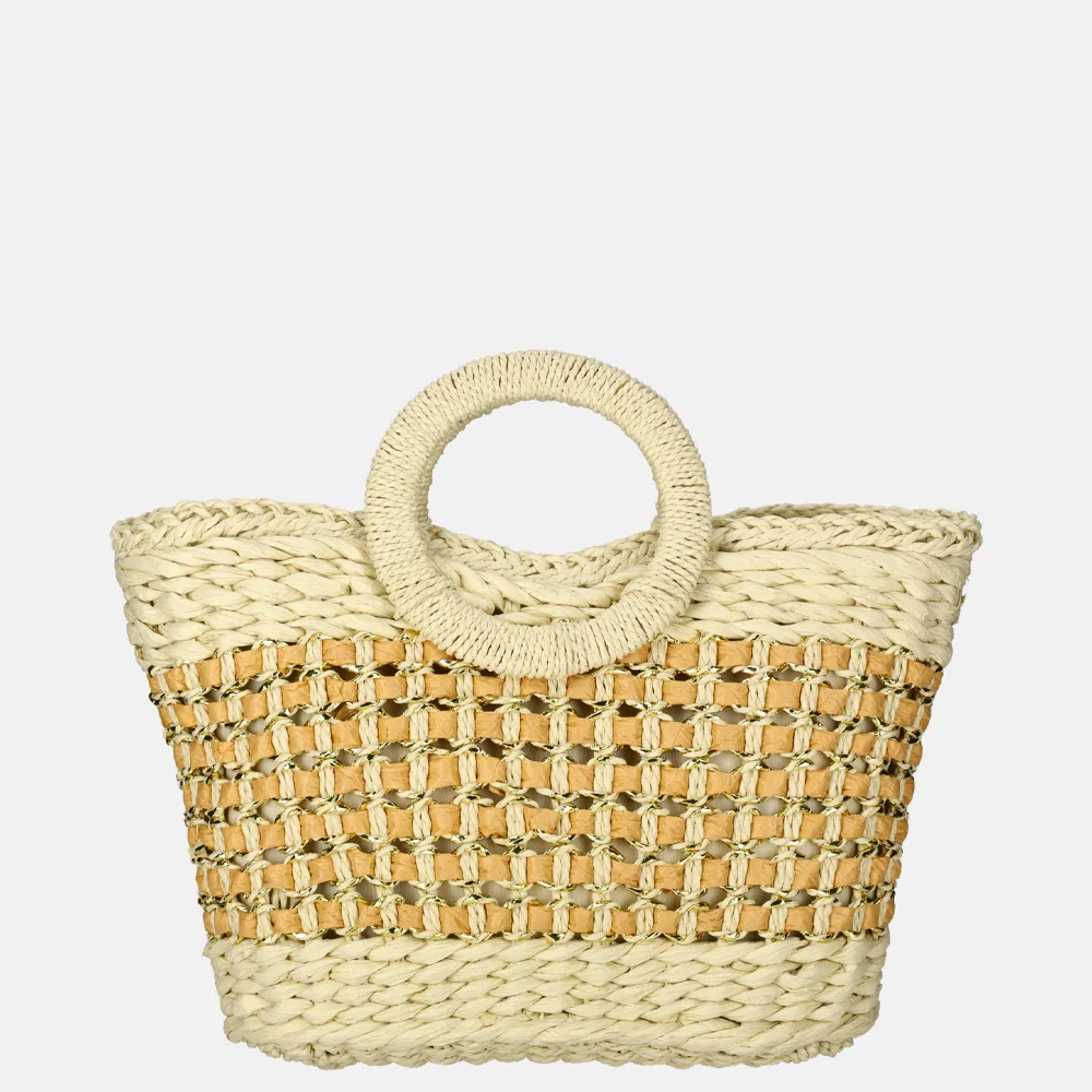 Flora & Co handtas riet beige bij Duifhuizen