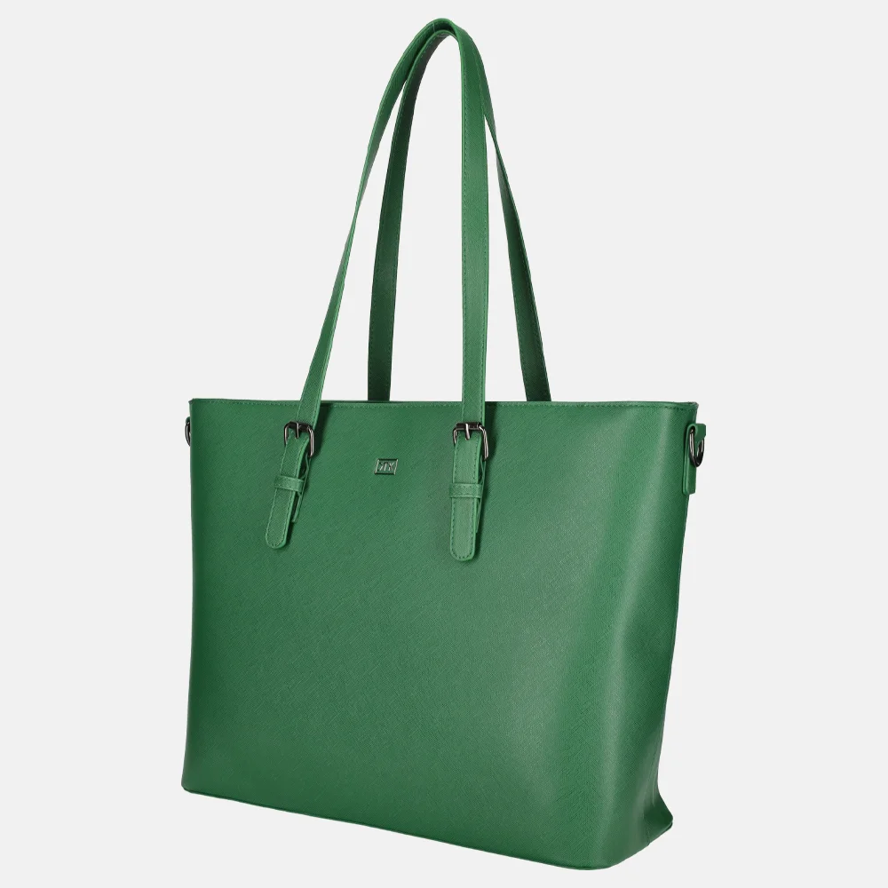 Duifhuizen Saffiano shopper met laptopvak L papegaai groen bij Duifhuizen