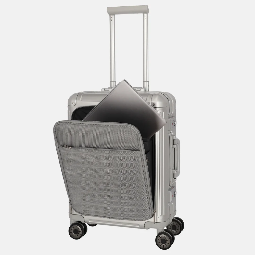 Travelite Next 2.0 Frontpocket handbagage koffer 55 cm silver bij Duifhuizen