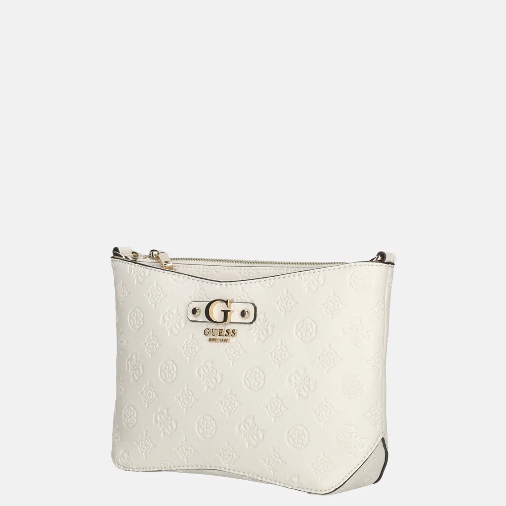 Guess Gerty top zip crossbody tas off white bij Duifhuizen