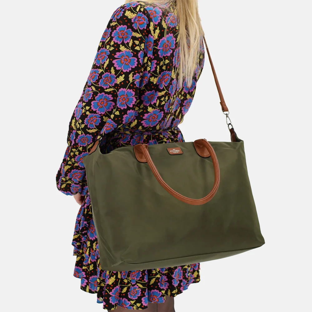 Charm London Buckingham shopper met 15.6 inch laptopvak L olijfgroen bij Duifhuizen