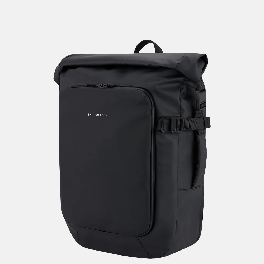 Kapten & Son Lisbon roll-top laptoprugzak all black bij Duifhuizen