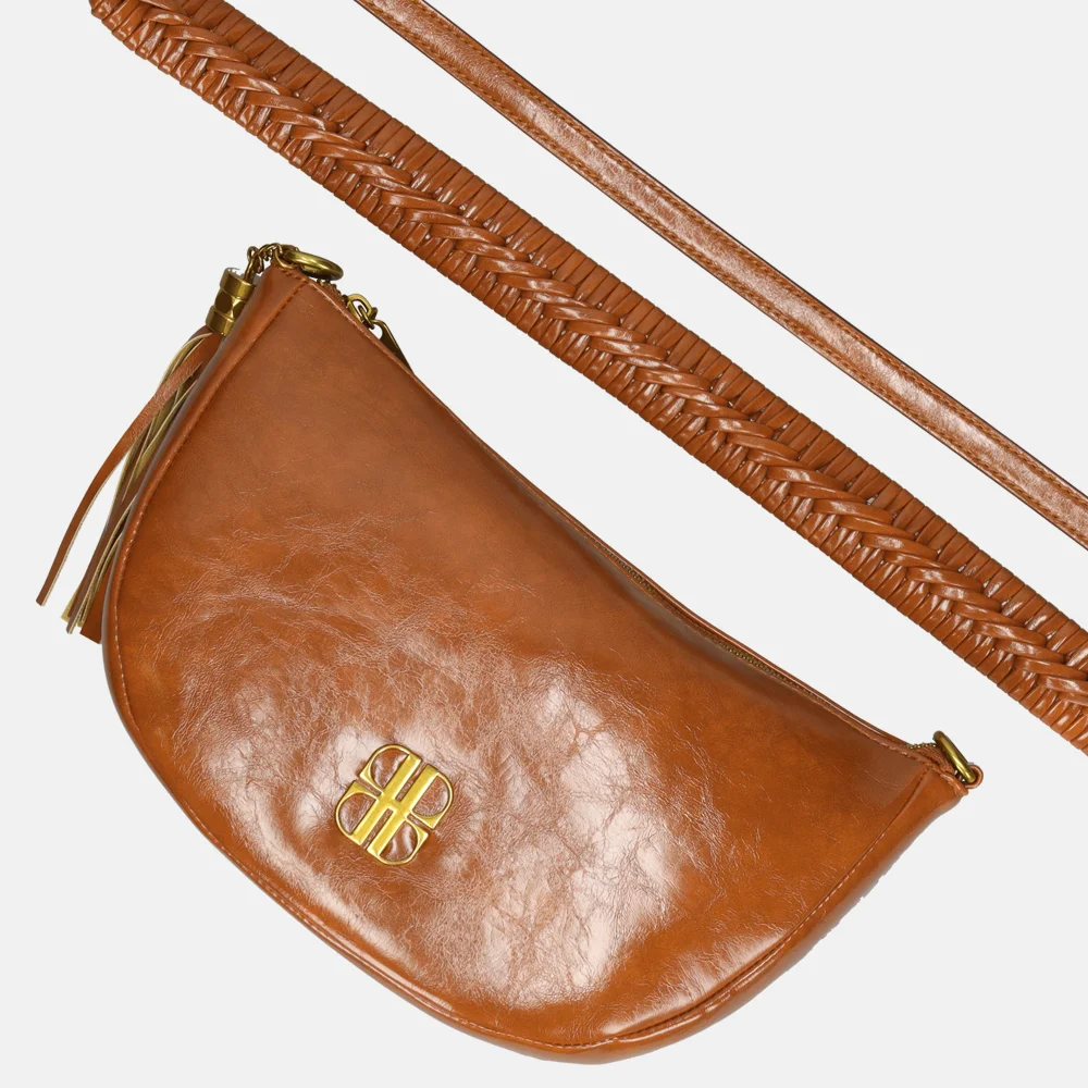 Laurent David crossbody tas vlechtband cognac bij Duifhuizen