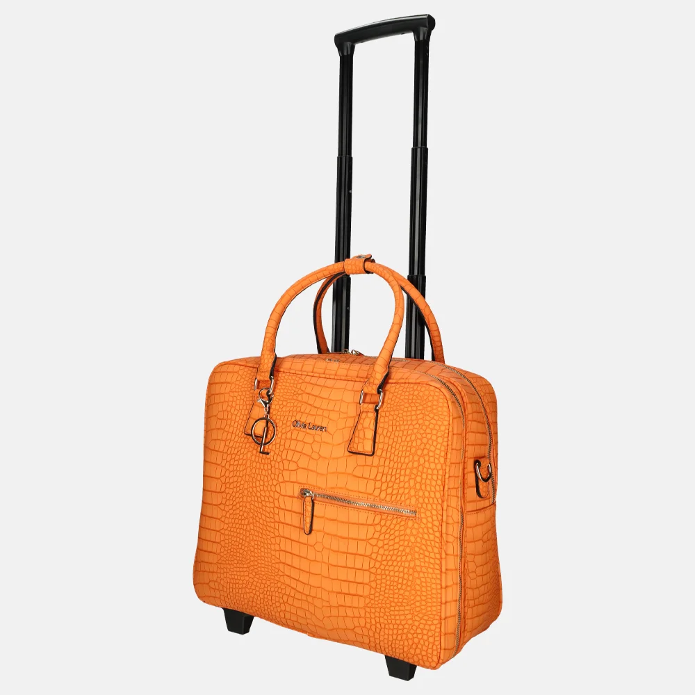 Olivia Lauren Phoebe business trolley croco orange bij Duifhuizen