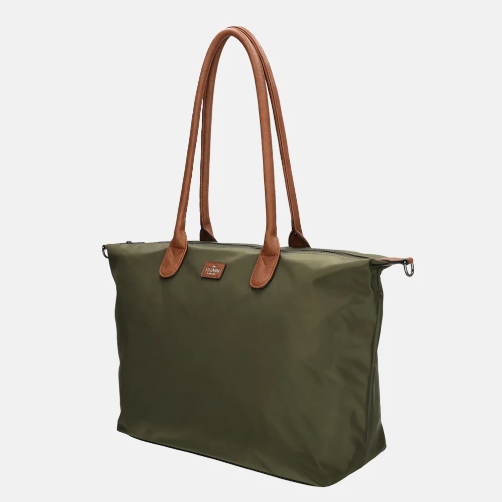 Charm London Buckingham shopper met 15.6 inch laptopvak L olijfgroen bij Duifhuizen