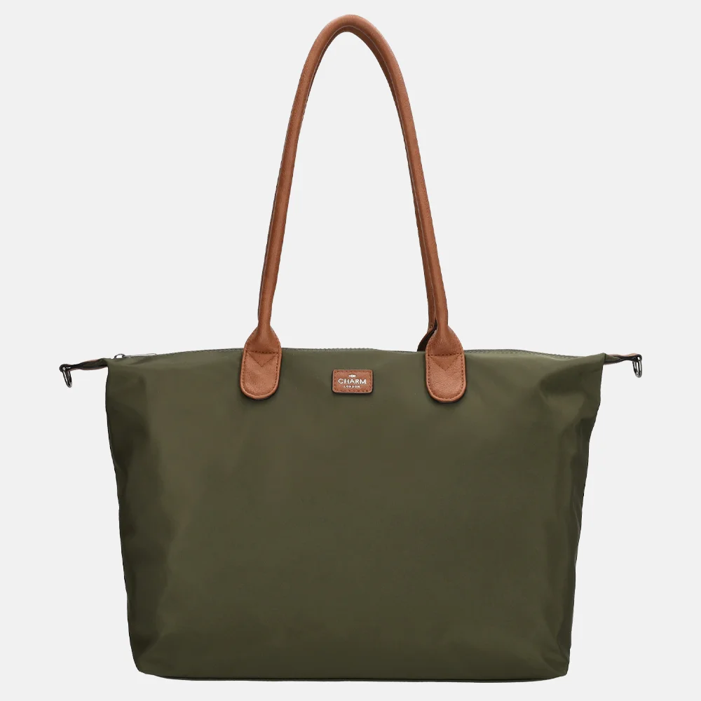 Charm London Buckingham shopper met 15.6 inch laptopvak L olijfgroen bij Duifhuizen