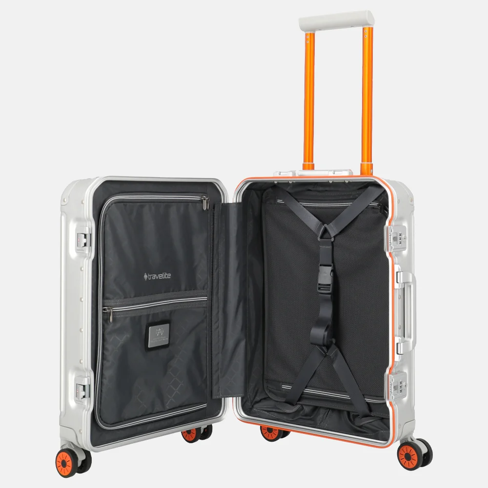 Travelite Next 2.0 handbagage koffer 55 cm Limited Edition silver-orange bij Duifhuizen