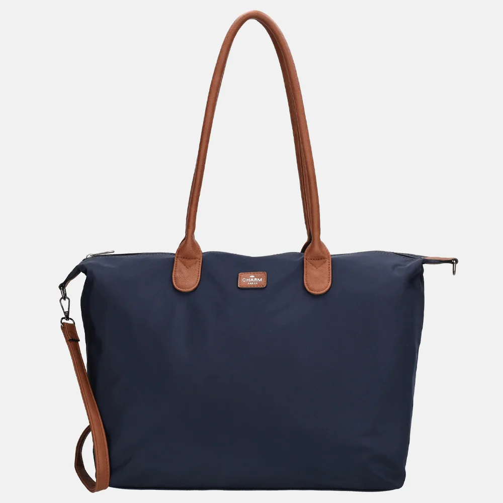 Charm London Buckingham shopper met 15.6 inch laptopvak L blauw