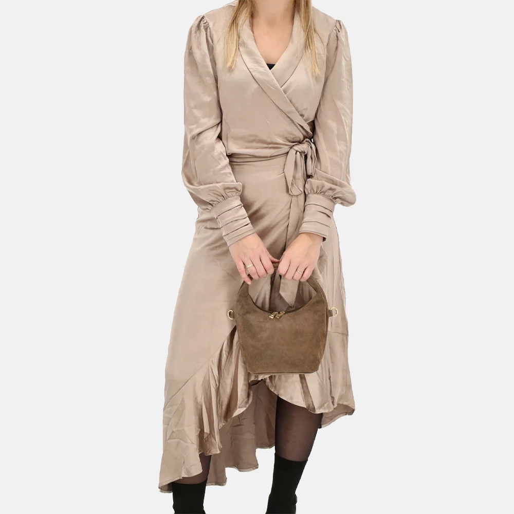 Charm London buideltas suede S donkertaupe bij Duifhuizen