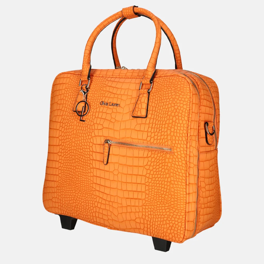 Olivia Lauren Phoebe business trolley croco orange bij Duifhuizen