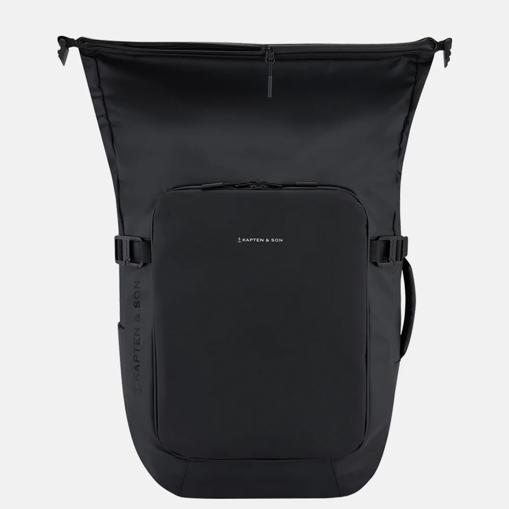 Kapten & Son Lisbon roll-top laptoprugzak all black bij Duifhuizen