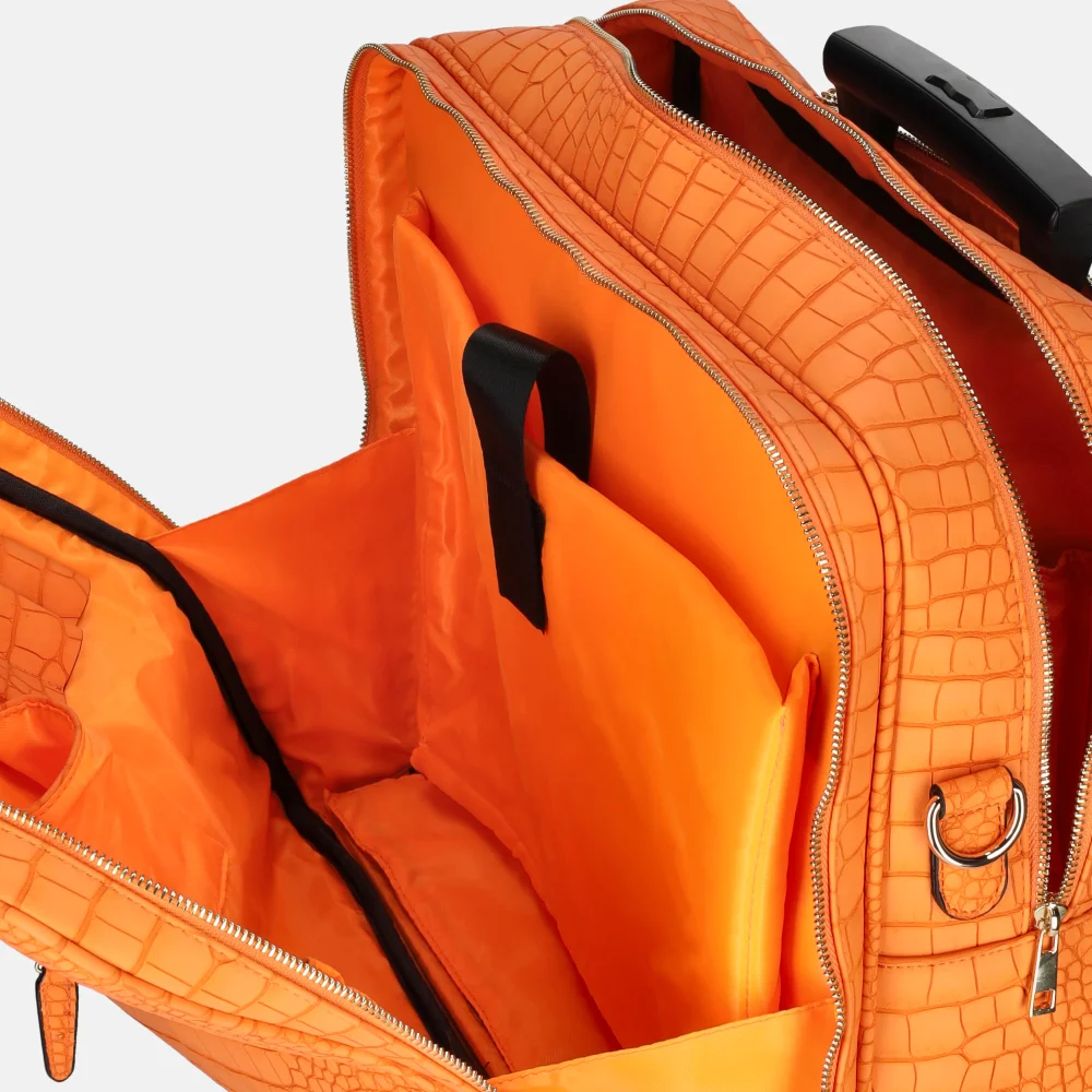 Olivia Lauren Phoebe business trolley croco orange bij Duifhuizen