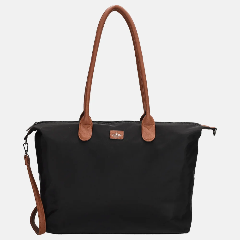 Charm London Buckingham shopper met 15.6 inch laptopvak L zwart