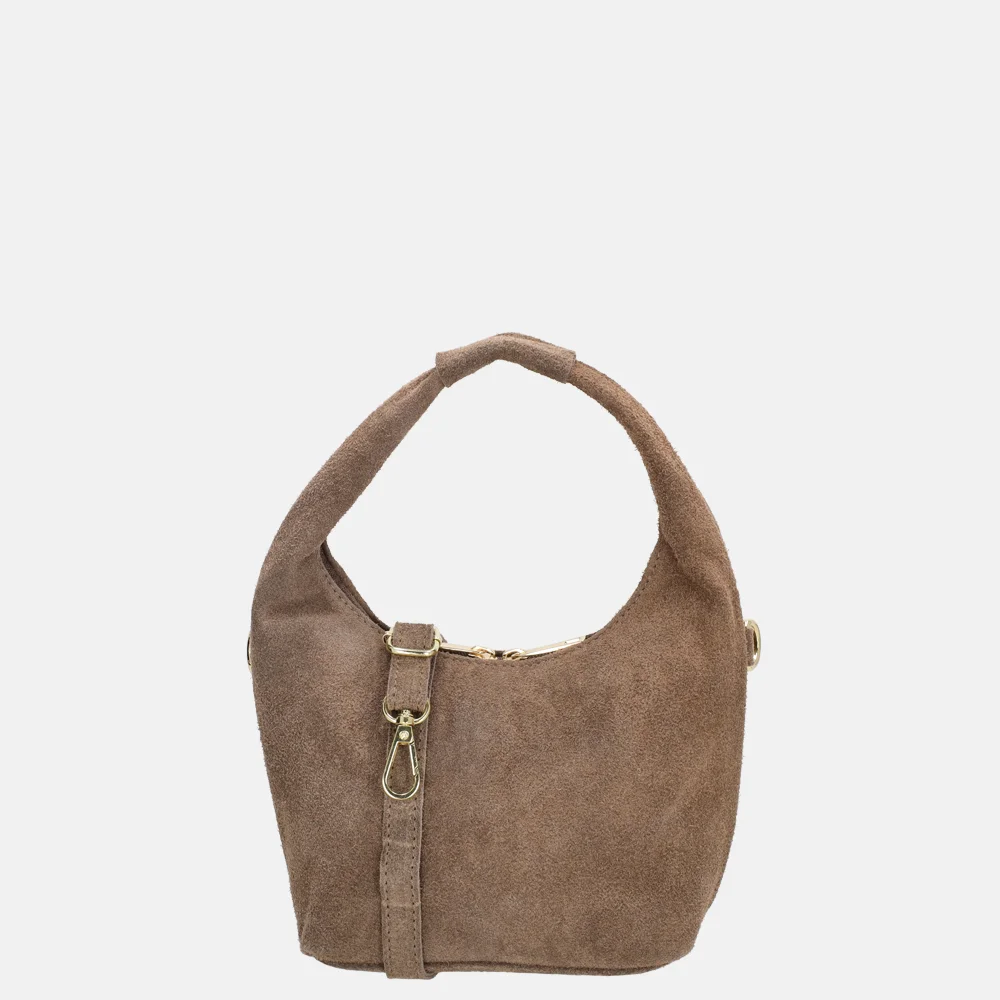 Charm London buideltas suede S donkertaupe bij Duifhuizen